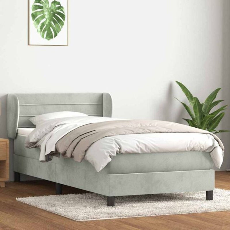 Vidaxl Boxspringbett mit Matratze in Grau aus Samt, B/L: 80 x 220 cm - Bild 1