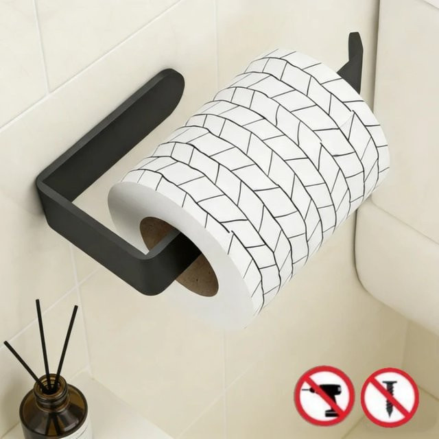 Multifunktionaler Papierhandtuchhalter zur Wandmontage ohne Bohren mit selbstklebender Befestigung für Badezimmer und Haushalt in Schwarz oder Weiß - Bild 1