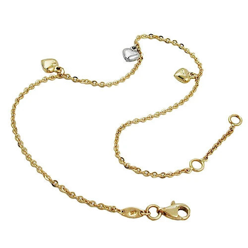SIGO Fußkette Ankerkette, 375 Gold, Bicolor, 3 Herzen, Damen - Bild 1