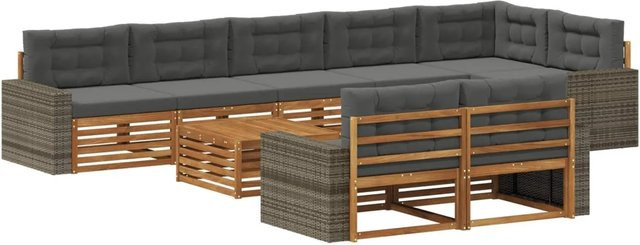 vidaXL Outdoor-Sofagarnitur aus Akazienholz mit 9 Kissen in Anthrazit und Grau - Bild 1