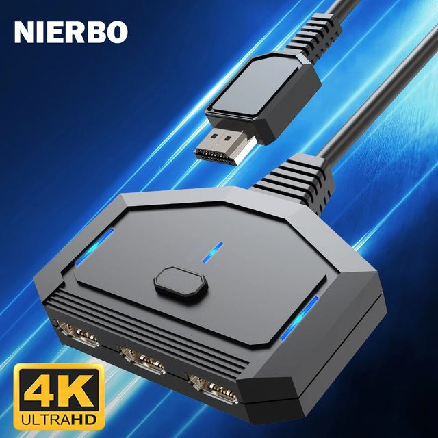 NIERBO HDMI Switcher 3 in 1 Out, 4K und Full HD Unterstützung, HDMI Wahlschalter in Schwarz für Xbox, PS5 und Fire TV mit automatischer und manueller Umschaltung - Bild 1