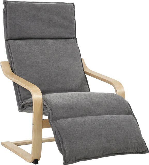 HOMCOM Loungesessel mit Schaukelfunktion und Fußstütze in Dunkelgrau mit Leinenoptik und Holzgestell - Bild 1