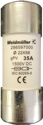 Weidmüller Feinsicherung FUSE WSFL 22X58 35A 1K5V GPV in Weiß, 10 Stück - Bild 1