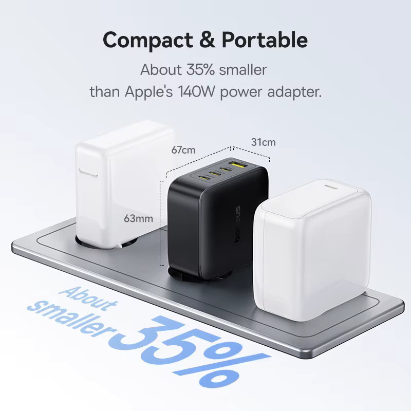 Baseus 140W USB-C Schnellladegerät PD Ladegerät in Schwarz für MacBook, Tablet und Smartphone - Bild 4
