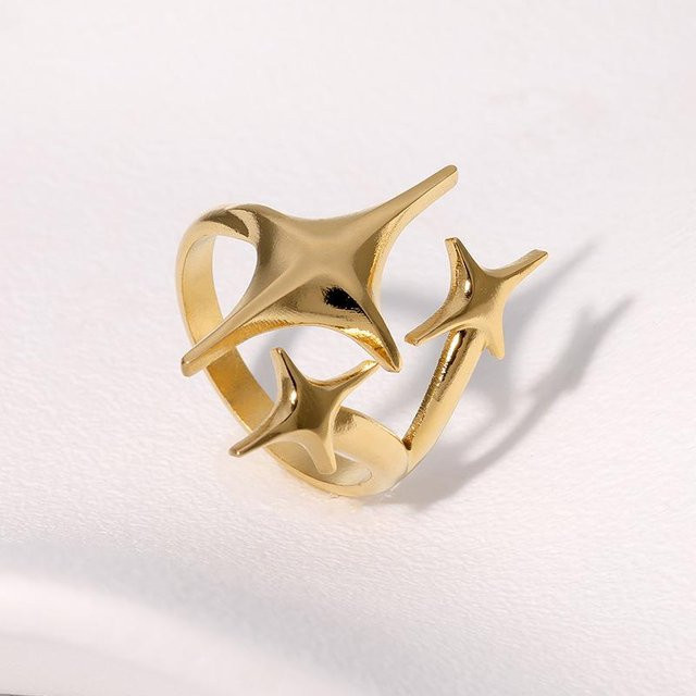 Ring Edelstahl, vergoldet, Stern Kreuz, Damen, Mädchen - Bild 1
