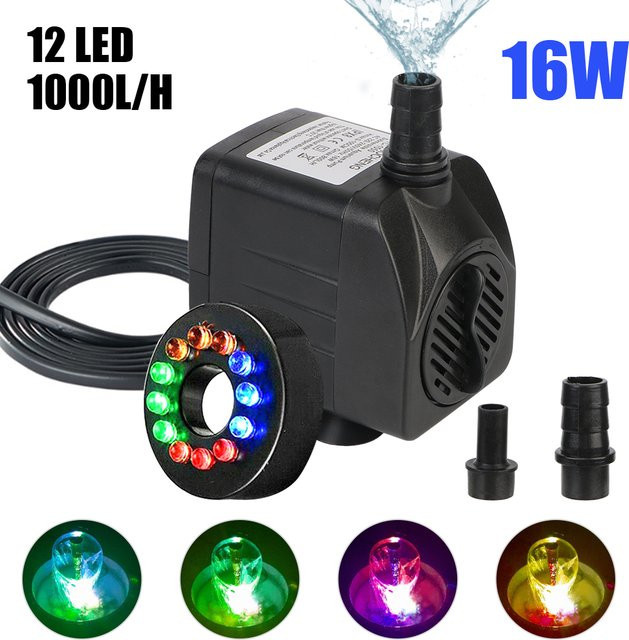 Tauchbrunnen für Wasserpumpen mit 12 RGB LED-Lichtern in Schwarz für Garten, Aquarium und Vogelbadbrunnen - Bild 1