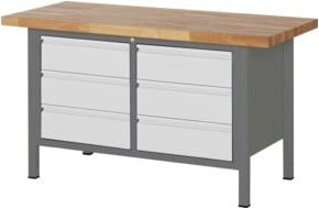 STIER Premium Werkbank höhenverstellbar mit 6 Schubladen, Farbe: Grau, B/T/H: 150 x 70 x 84-104 cm - Bild 1