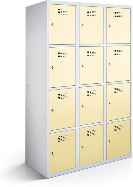 rotstahl Fächerschrank mit 12 Fächern (3x4) in Elfenbein und lichtgrauem Korpus, B/T/H: 90 x 50 x 180 cm - Bild 1