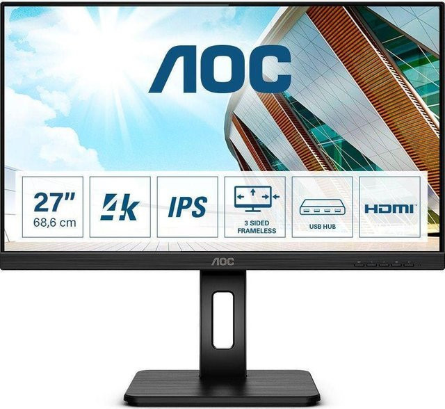 AOC U27P2CA Computerbildschirm 27 Zoll 4K Ultra HD LED mit IPS-Panel und USB-C in Schwarz - Bild 1