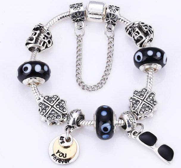 Allbestart Charm-Armband, versilberte Schlangenkette, Kristalle, 21 cm, Damen - Bild 1