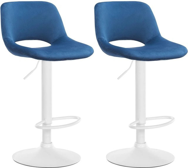 DELUKE Barhocker JAKSON 2er Set, Barstühle aus Samt in Blau und Weiß mit Lehne und 360 Grad Drehsitz - Bild 1