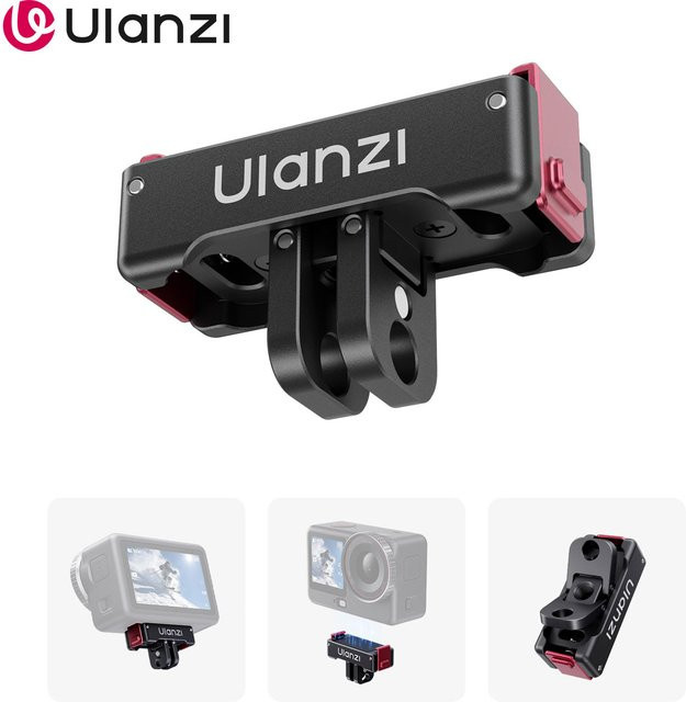 Ulanzi OA24 Metall-Magnetischer Schnellwechseladapter für DJI Action 6 und DJI Nano in Schwarz mit Universal-Doppelklaue und 1/4-Zoll-Gewindeloch für Vlog-Aufnahmen - Bild 1