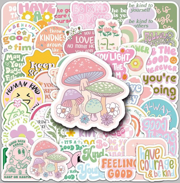 50 Stück wasserfeste dekorative Aufkleber mit englischen Zitaten im dänischen rosa Stil von BulingBulingStickers Store in Pink und Multicolour - Bild 1