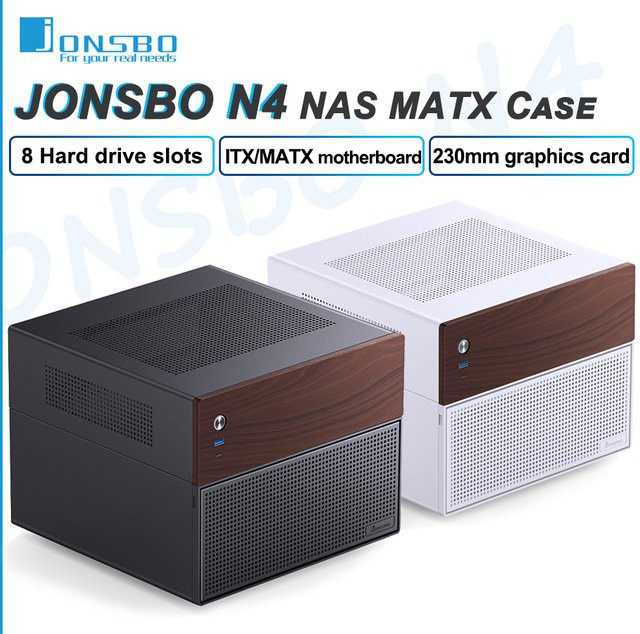 Jonsbo N4 NAS Mini-Gehäuse in Schwarz für ITX und M-ATX Motherboards mit SFX Netzteil-Unterstützung und großem Festplatten-Speicherplatz - Bild 1