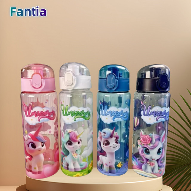 Fantia Einhorn-Wasserflasche in Weiß, 700 ml, BPA-frei, tragbarer Klappbecher mit Griff - Bild 1