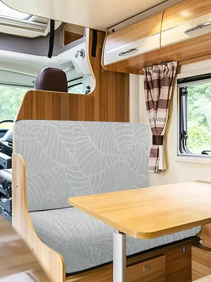 WANERQU 2-teiliges Set elastische Sitzkissenbezüge mit Blätter-Jacquard-Muster für RV Dinette und Camper Bankbezüge - Bild 3