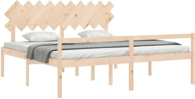 vidaXL Seniorenbett aus massivem Kiefernholz mit Kopfteil, Farbe Braun, B/T/H: 200 x 200 x 205,5 cm - Bild 1