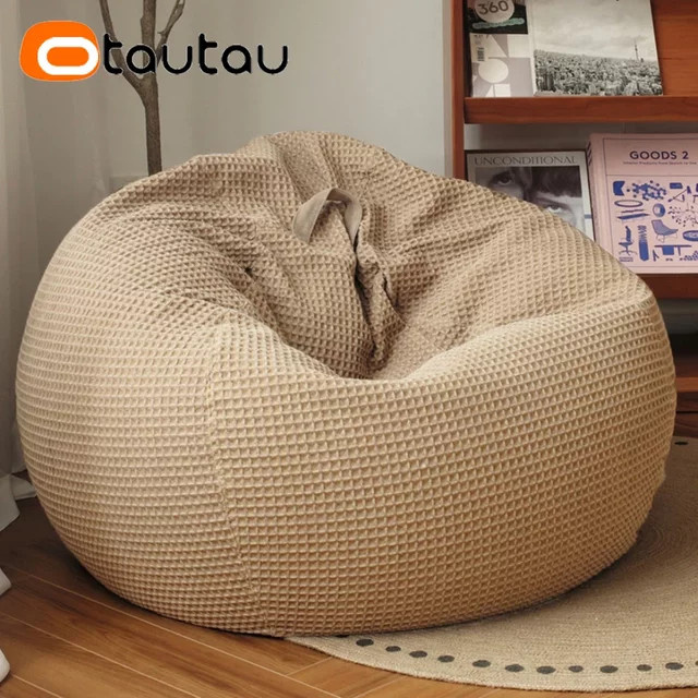 OTAUTAU Waffel-Sitzsackbezug aus 100 % Baumwolle für Erwachsene in Beige - Bild 1