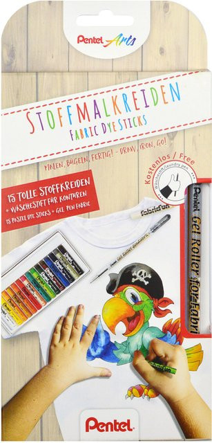 Pentel Stoffmalkreiden Set in Multicolor mit Konturenstift aus Wachs - Bild 1