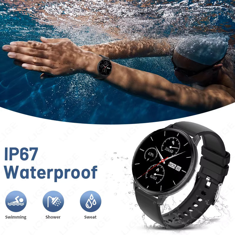 LIGE Smartwatch für Herren in Schwarz mit Bluetooth-Anruffunktion, Herzfrequenzmesser und IP67 Wasserdichtigkeit - Bild 5