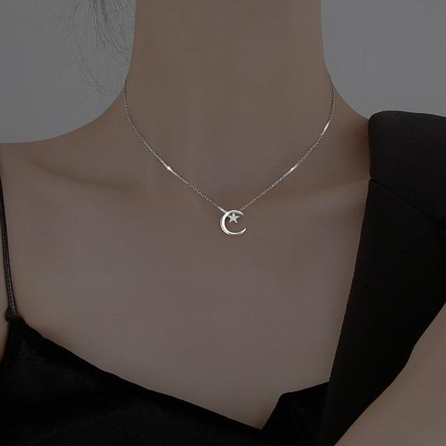 Halskette 925 Silber, Zirkonia, Stern Mond, Damen - Bild 1