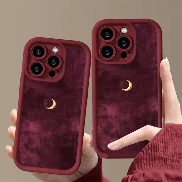 Stoßfeste TPU Handyhülle mit goldenem Halbmond für Apple iPhone, Weinrot/Gold - Bild 1