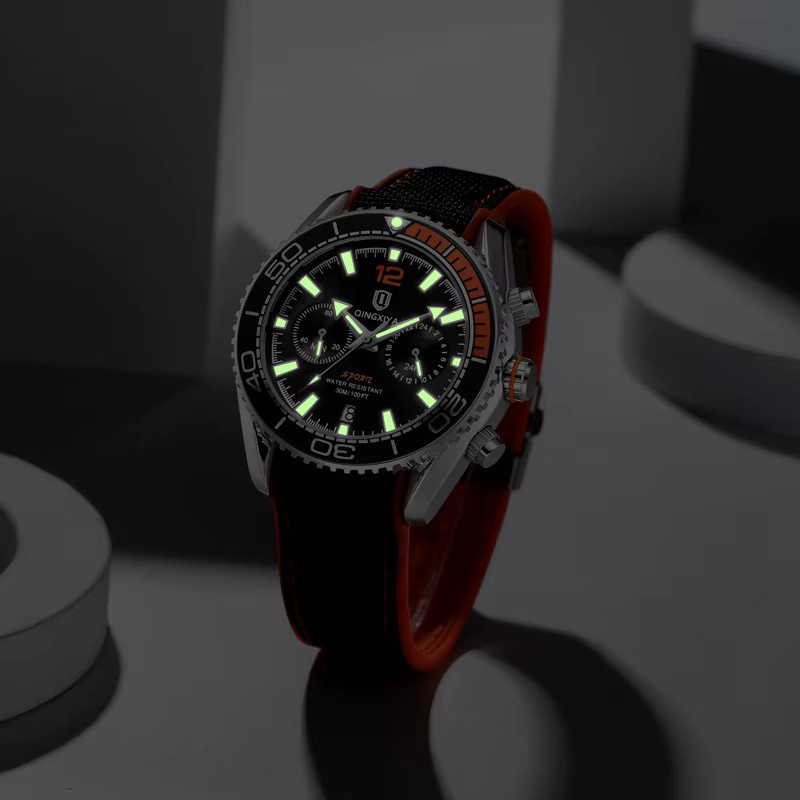 QINGXIYA Armbanduhr Chronograph, Quarz, Silikon, Herren, Weiß - Bild 4