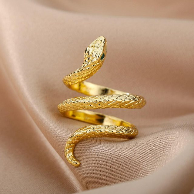 Schlangenring Edelstahl, Gold, Zirkonia, Unisex, Vintage - Bild 1