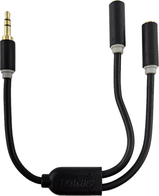 DINIC Audioadapter 3,5mm Klinke auf 2x Buchse in Schwarz, Länge: 0,2 m - Bild 1