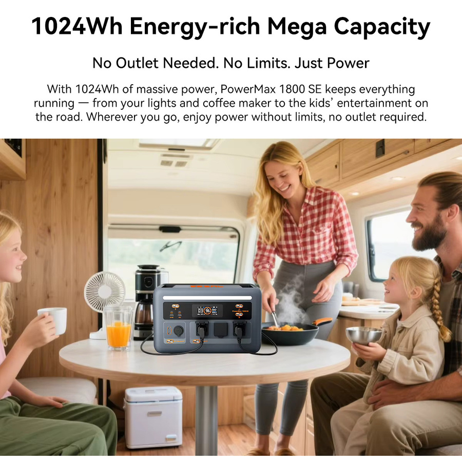 Blackview OSCAL PowerMax 1800SE Tragbare Powerstation mit 1024Wh LiFePO4-Akku, 1800W Dauerleistung und 3600W Spitzenleistung, 10 Anschlüsse, Solar- und AC-Schnellladung sowie USV-Backup - Bild 4
