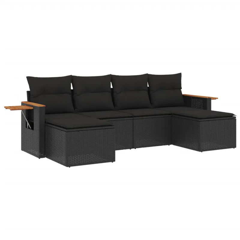 vidaXL 6-teilige Garten-Sofagarnitur aus Poly-Rattan und Akazienholz in Schwarz mit Kissen - Bild 2