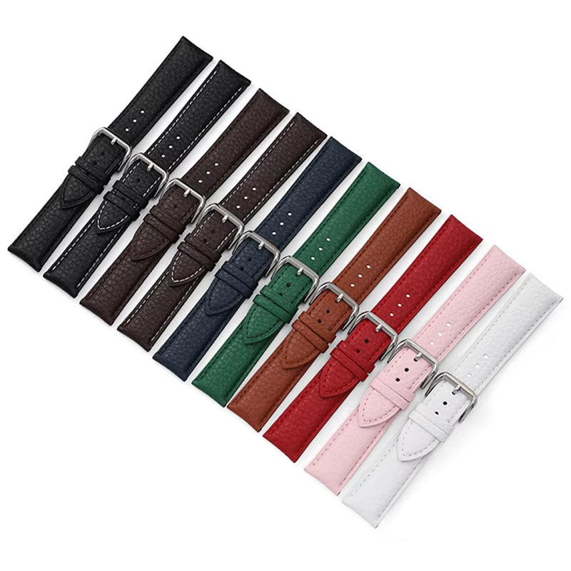 luffyte Uhrenarmband Kalbsleder, Litschi-Muster, Weiß, Unisex - Bild 2