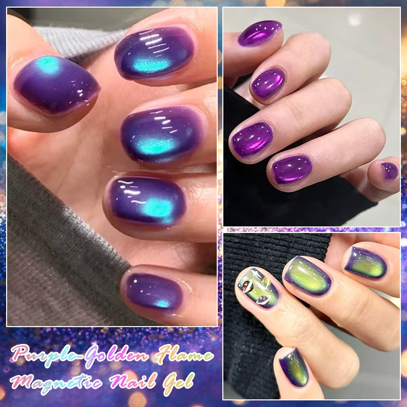 MEET ACROSS Gel-Nagellack-Set, Lila-Goldene Flamme, Glitzer, Schimmernd - Bild 5