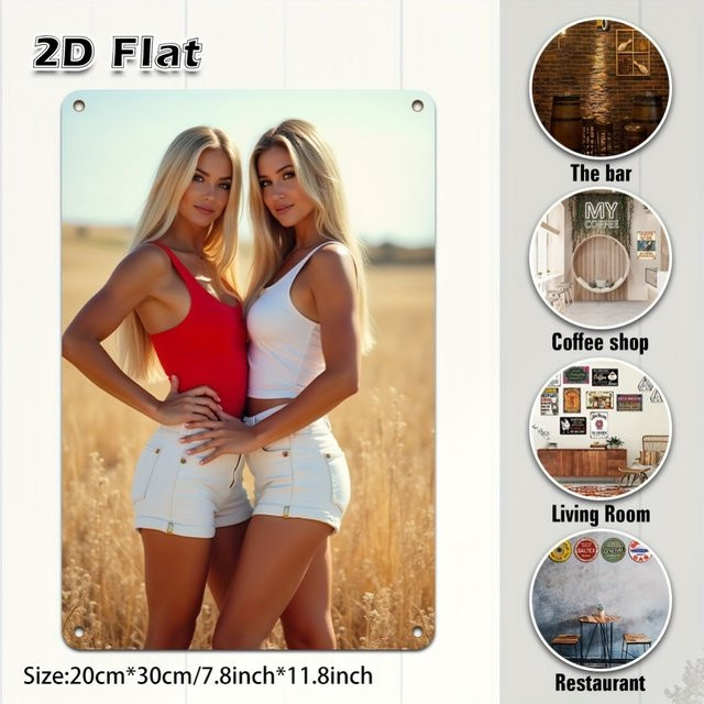 HELLOYOUNG Retro Metallschild Lustiges Mädchen Bikini Wanddekoration Mehrfarbig - Bild 1