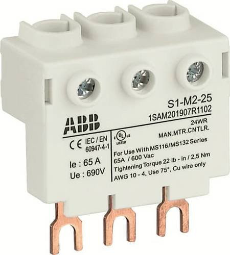 ABB S1-M2-25 3-Phasen-Einspeiseblock Hoch, 3-polig, 65A, für MS116 / MS132, 25mm2, Weiß - Bild 1