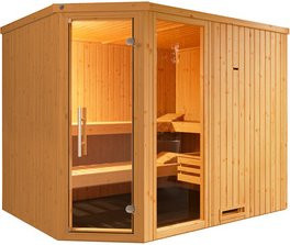WEKA Ecksauna Varberg 4 für 6 Personen in Braun inklusive 9 kW Ofen mit externer Steuerung und Glasfenstern - Bild 1
