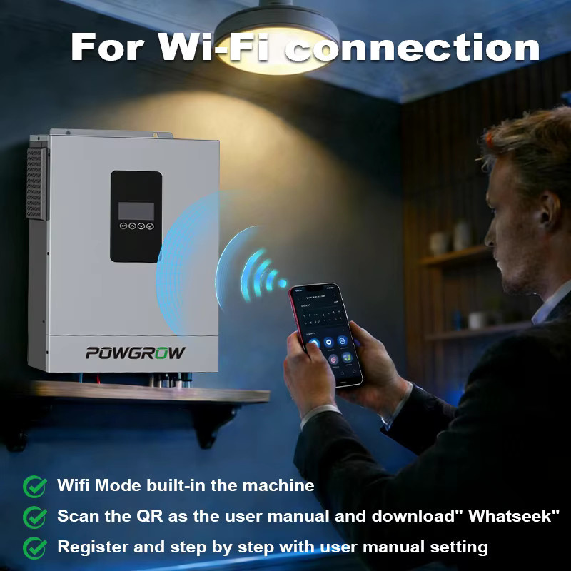POWGROW Hybrid-Solarwechselrichter 3,6kW 24V mit 100A MPPT Solarladegerät und WLAN-Modul, Grau - Bild 5