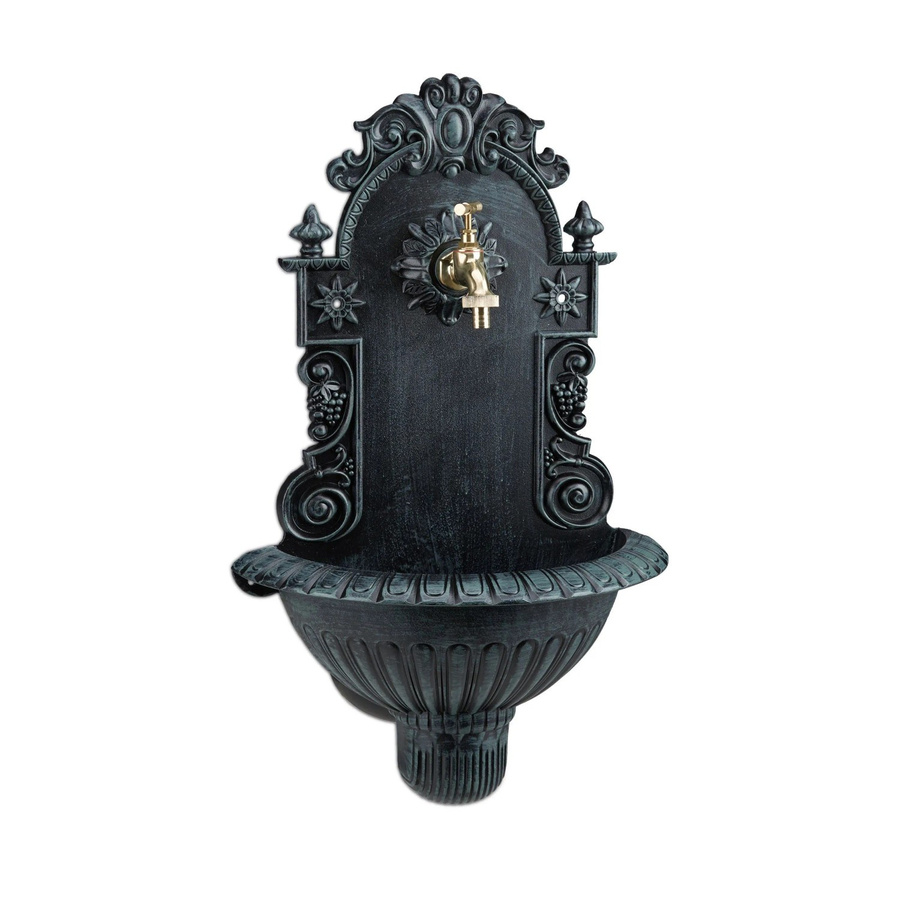 Relaxdays Wandbrunnen aus Aluminium in Dunkelgrün und Gold Antik, B/T/H: 61,5 x 37,5 x 20 cm - Bild 2
