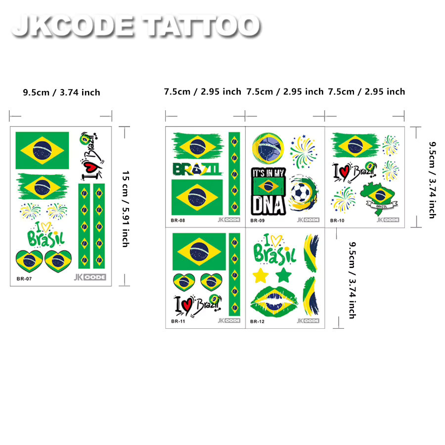 JKCODE TATTOO Temporäre Tattoos, Brasilianische Flagge, Unisex - Bild 4