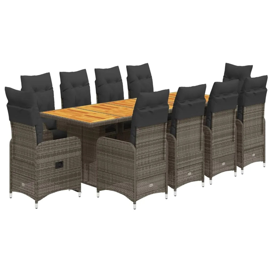 vidaXL 11-tlg Garten-Bistro-Set aus Poly Rattan und Akazienholz in Grau mit Kissen - Bild 2