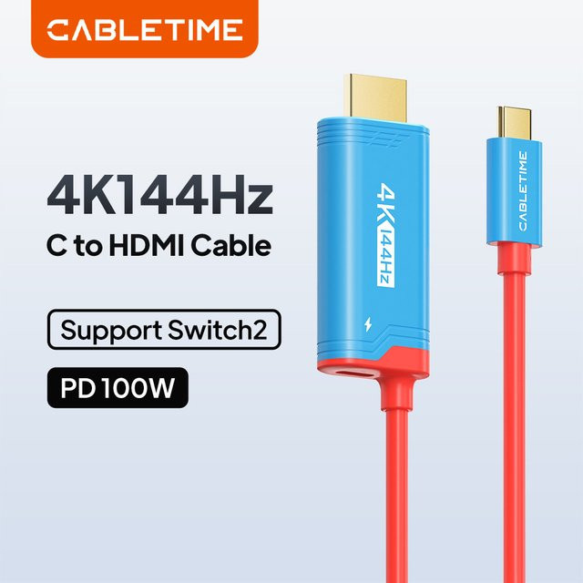 CABLETIME USB-C zu HDMI Kabeladapter mit 100W PD und 4K@144Hz in Blau für Nintendo Switch und OLED Modelle - Bild 1