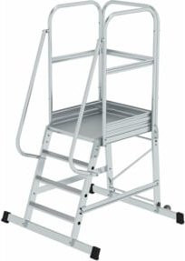 Günzburger Aluminium-Podesttreppe fahrbar mit 4 Stufen in Silber - Bild 1