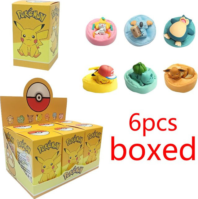 Bandai Pokémon Sleep Pose Serie Blind Box Pikachu Autohalterung und Schreibtisch Ornament Figur in Gelb, 6 Stück - Bild 1