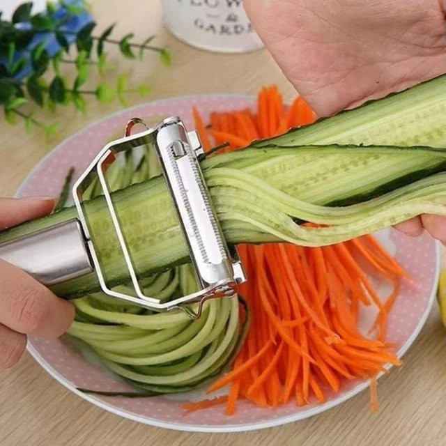 Moon moon2 Doppelhobelreibe aus Edelstahl in Rot für Gemüse und Obst mit Julienne-Funktion - Bild 1