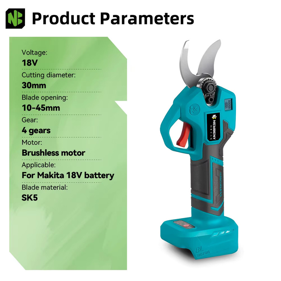 NEWBENY Bürstenloser elektrischer Astschneider 1800W, kabelloser Handschneider mit 4 Gängen für Sträucher und Bäume, kompatibel mit Makita LXT Akkus - Bild 2