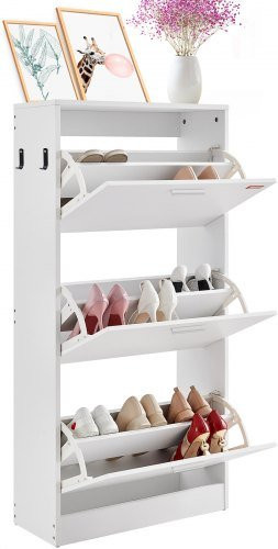 VEVOR Schuhschrank Weiß mit 3 Klappen und oberem Staufach, schmaler Schuhkipper aus Spanplatte für Flur und Wohnzimmer, B/T/H: 60,0 x 23,7 x 120,0 cm - Bild 1