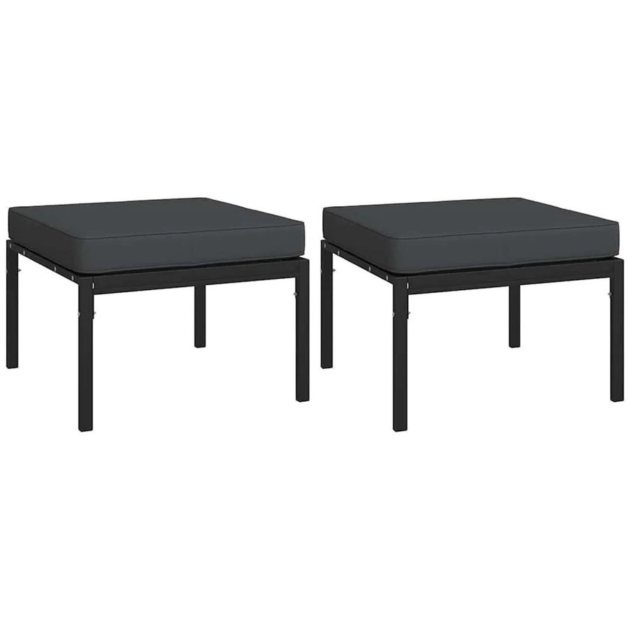 vidaXL Gartenhocker Set aus 2 Stück mit grauen Kissen aus Stahl B/T/H: 60 x 60 x 35 cm - Bild 2