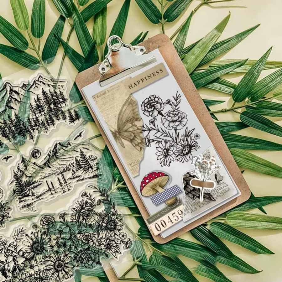 Transparente Silikonstempel Mountain Forest mit Gänseblümchen-Motiv für die Kartenherstellung - Bild 3