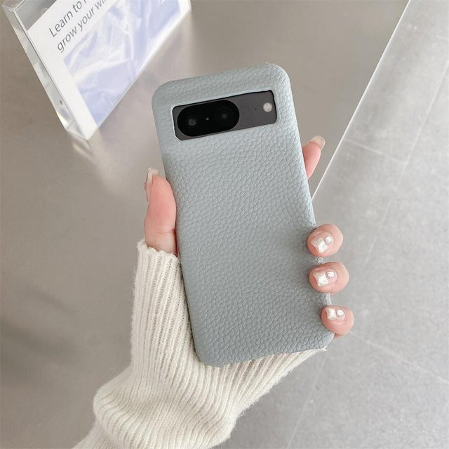 Stoßfeste Leder Handyhülle mit Lychee-Muster für Google Pixel 8 Pro 7 Pro 6 Pro 7A 6A in Grau - Bild 1
