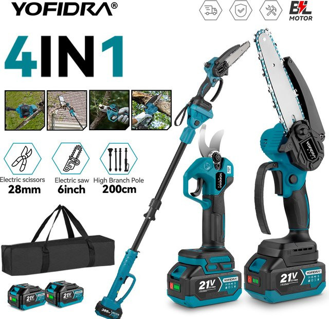 YOFIDRA Bürstenlose Teleskop-Elektrokettensäge mit Astschere für Makita LXT Akkus - Bild 1